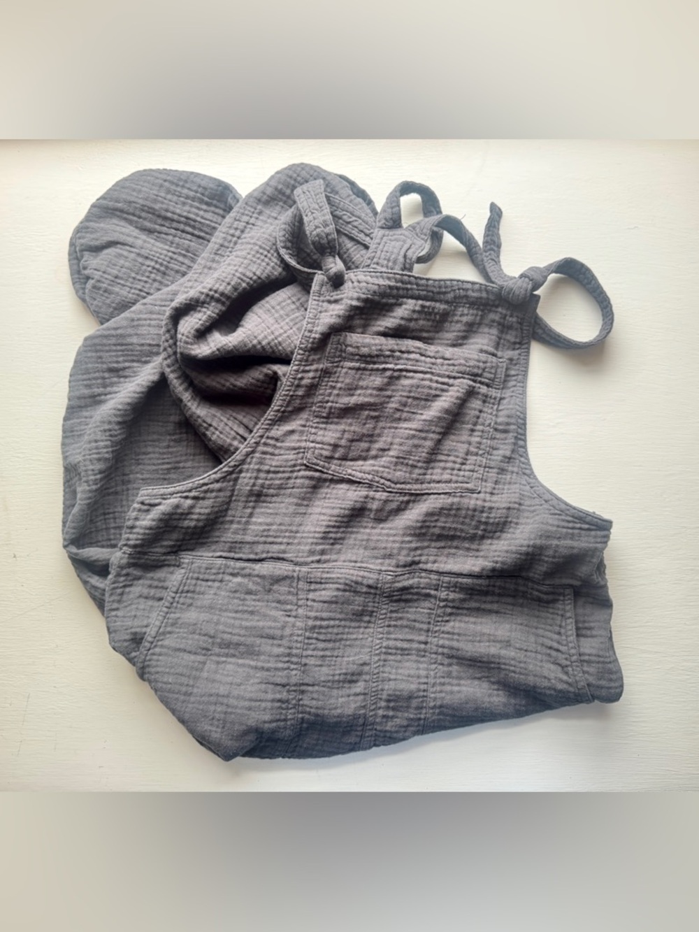 Aerie 100% Cotton - Lightweight Overalls Rolled Leg Gauze Tie Knot Size M - Picture 3 of 5